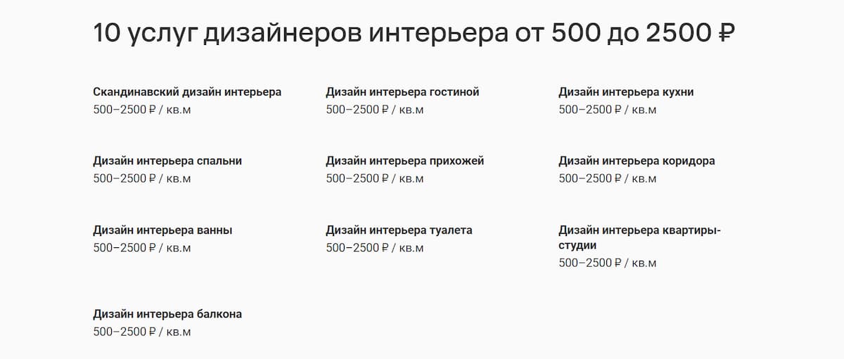 Сравнение цен на дизайн интерьера в разных регионах